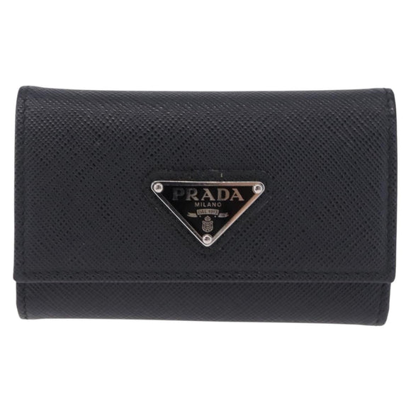 PRADA Safifano Leather Key Case Leather Black Auth 183512A