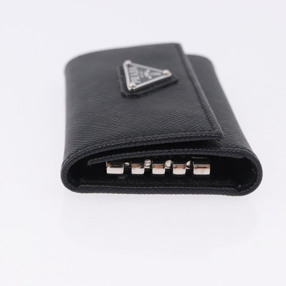 PRADA Safifano Leather Key Case Leather Black Auth 183512A