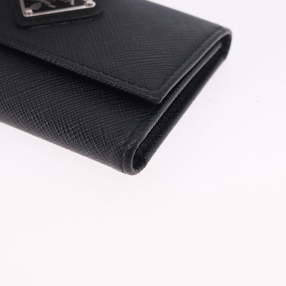 PRADA Safifano Leather Key Case Leather Black Auth 183512A