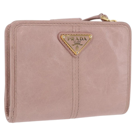 PRADA Bifold Wallet Leather Pink Auth 183515A