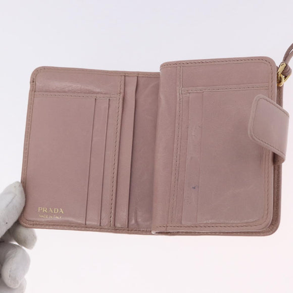 PRADA Bifold Wallet Leather Pink Auth 183515A
