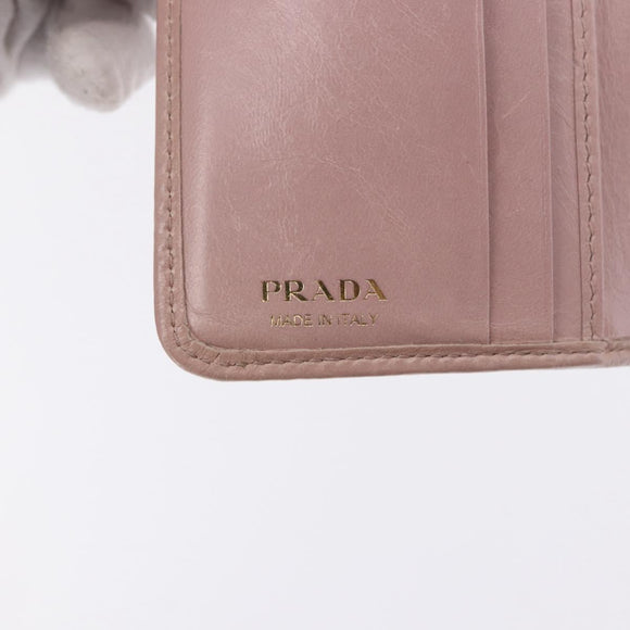 PRADA Bifold Wallet Leather Pink Auth 183515A