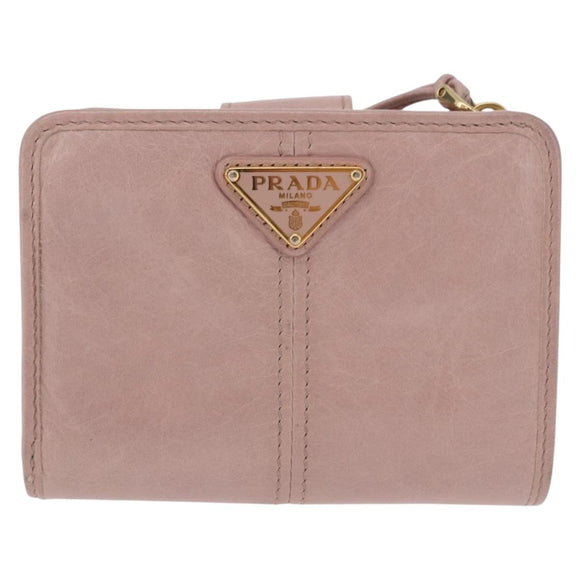 PRADA Bifold Wallet Leather Pink Auth 183515A