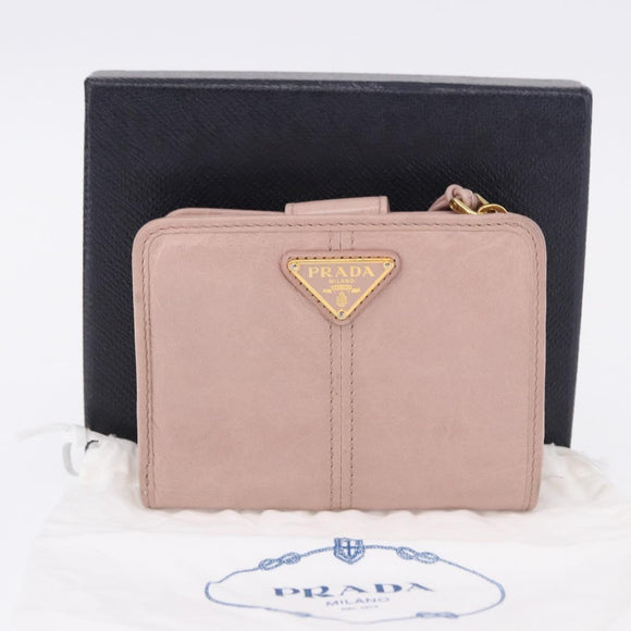 PRADA Bifold Wallet Leather Pink Auth 183515A