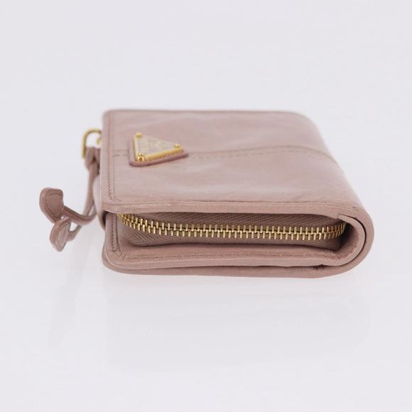 PRADA Bifold Wallet Leather Pink Auth 183515A