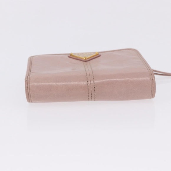 PRADA Bifold Wallet Leather Pink Auth 183515A
