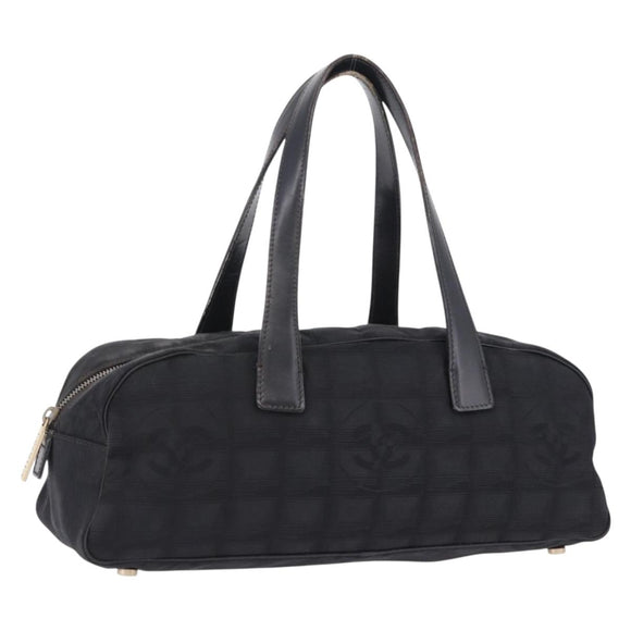 CHANEL New Travel Line Tote Bag Canvas Black Gold CC Auth 183560
