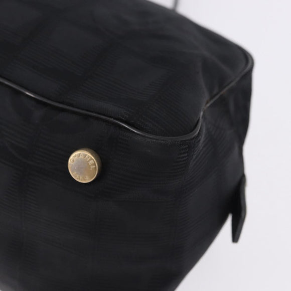 CHANEL New Travel Line Tote Bag Canvas Black Gold CC Auth 183560
