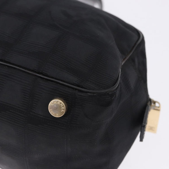CHANEL New Travel Line Tote Bag Canvas Black Gold CC Auth 183560