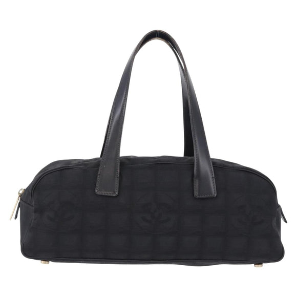 CHANEL New Travel Line Tote Bag Canvas Black Gold CC Auth 183560
