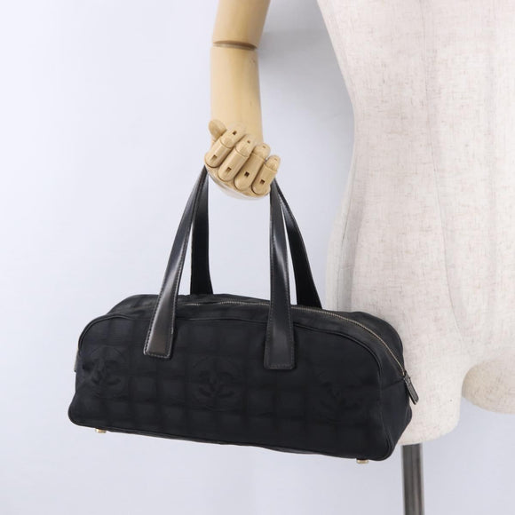 CHANEL New Travel Line Tote Bag Canvas Black Gold CC Auth 183560