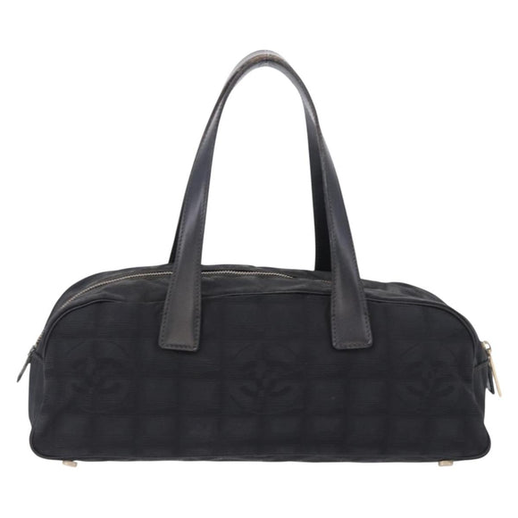 CHANEL New Travel Line Tote Bag Canvas Black Gold CC Auth 183560