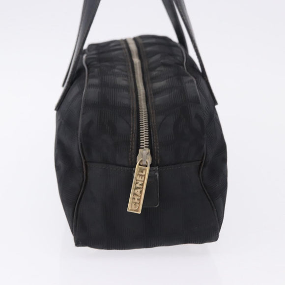 CHANEL New Travel Line Tote Bag Canvas Black Gold CC Auth 183560