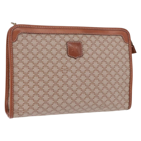 CELINE Macadam Clutch Bag PVC Beige Gold Auth 183561A