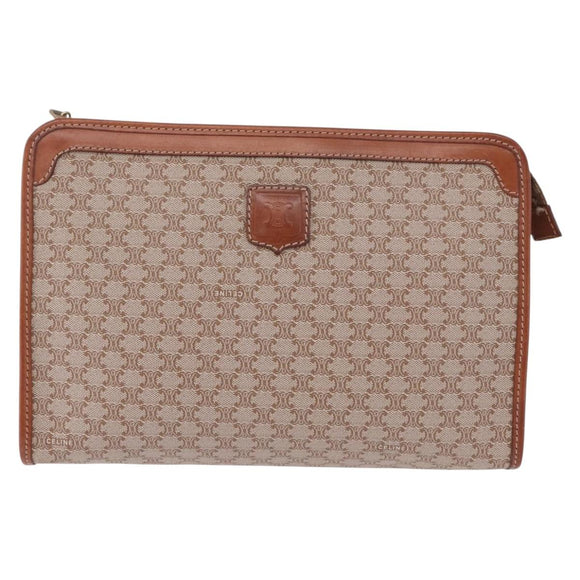 CELINE Macadam Clutch Bag PVC Beige Gold Auth 183561A