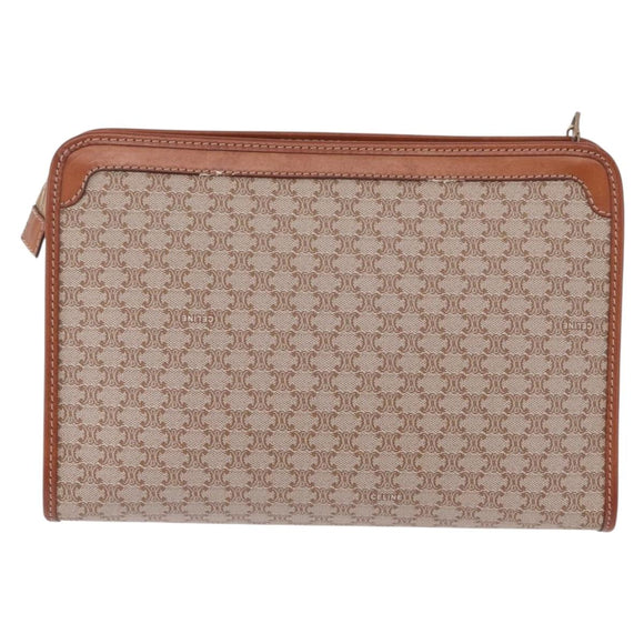 CELINE Macadam Clutch Bag PVC Beige Gold Auth 183561A