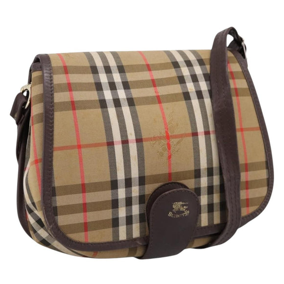 Burberrys Nova Check Shoulder Bag Canvas Beige Gold Auth 183568