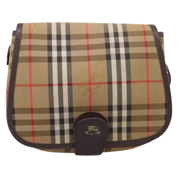 Burberrys Nova Check Shoulder Bag Canvas Beige Gold Auth 183568