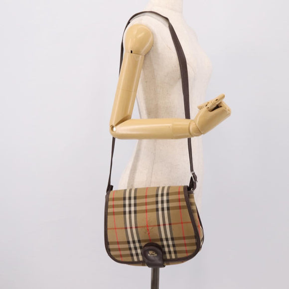 Burberrys Nova Check Shoulder Bag Canvas Beige Gold Auth 183568