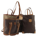 CELINE Macadam Canvas Shoulder Bag PVC Leather 6 Set Brown Beige Auth 183573-1