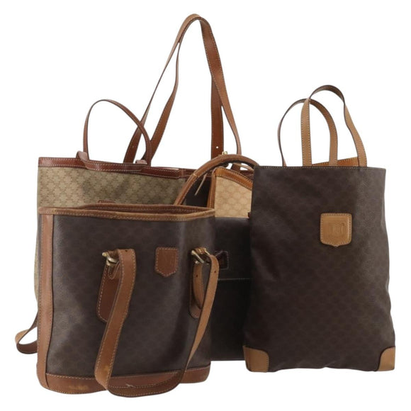 CELINE Macadam Canvas Shoulder Bag PVC Leather 6 Set Brown Beige Auth 183573
