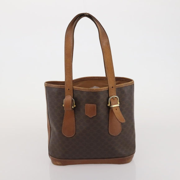 CELINE Macadam Canvas Shoulder Bag PVC Leather 6 Set Brown Beige Auth 183573
