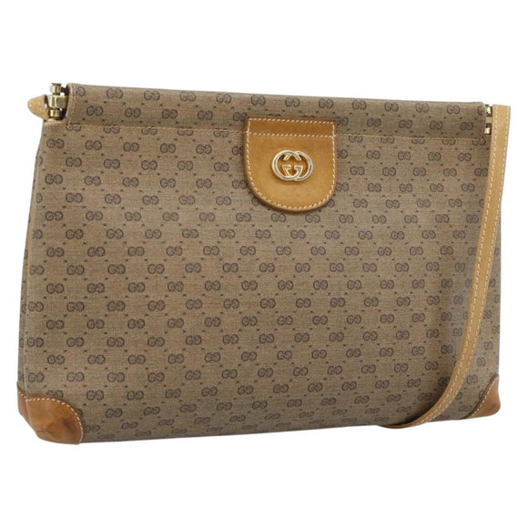 GUCCI Micro GG Supreme Umhängetasche PVC Beige Gold Auth 183600