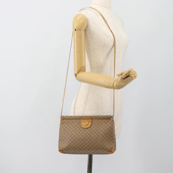 GUCCI Micro GG Supreme Umhängetasche PVC Beige Gold Auth 183600