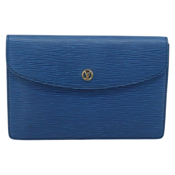 LOUIS VUITTON Epi Montaigne 23 Clutch Bag Blue M52665 LV Auth 183602