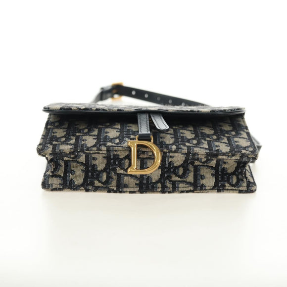 Christian Dior Trotter Canvas Saddle Waist bag Navy Gold Auth 183604M