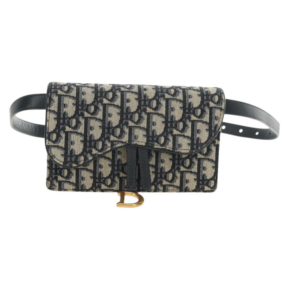 Christian Dior Trotter Canvas Saddle Waist bag Navy Gold Auth 183604M