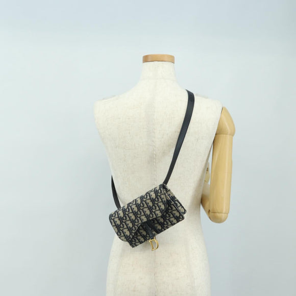 Christian Dior Trotter Canvas Saddle Waist bag Navy Gold Auth 183604M