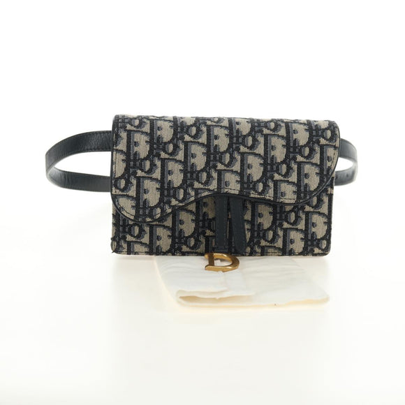 Christian Dior Trotter Canvas Saddle Waist bag Navy Gold Auth 183604M
