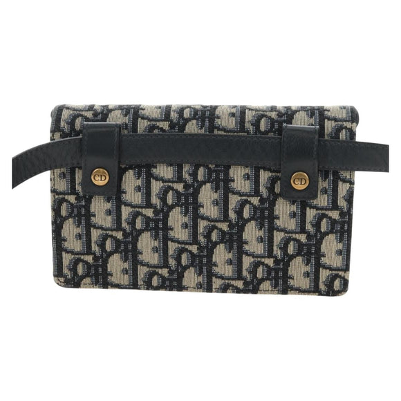 Christian Dior Trotter Canvas Saddle Waist bag Navy Gold Auth 183604M
