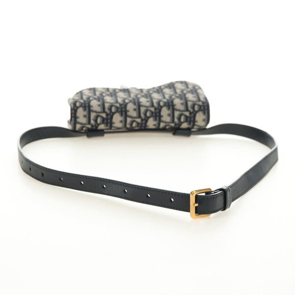 Christian Dior Trotter Canvas Saddle Waist bag Navy Gold Auth 183604M