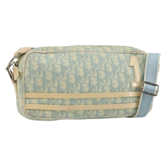 Christian Dior Trotter Canvas Shoulder Bag PVC Light Blue Silver Auth 183605