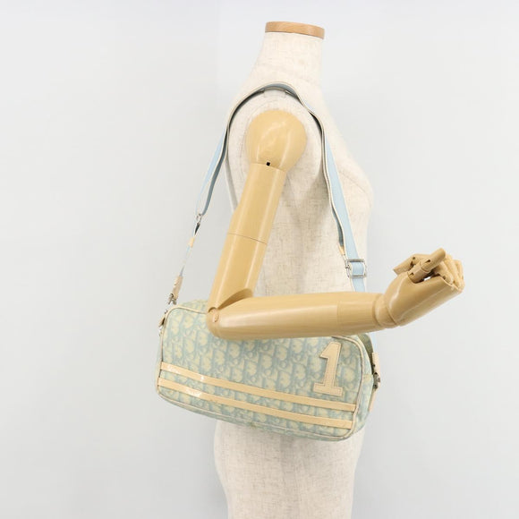 Christian Dior Trotter Canvas Shoulder Bag PVC Light Blue Silver Auth 183605