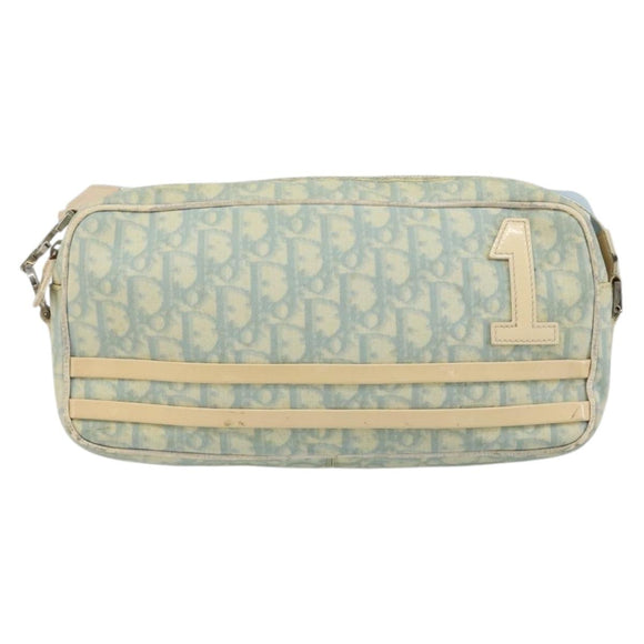Christian Dior Trotter Canvas Shoulder Bag PVC Light Blue Silver Auth 183605