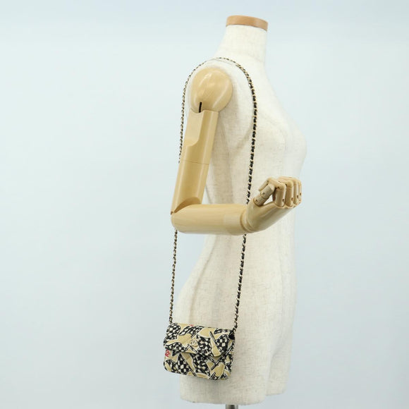 CHANEL Chain Shoulder Pouch Mini Matelasse Satin Beige Gold CC Auth 183621M