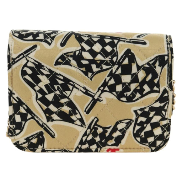 CHANEL Chain Shoulder Pouch Mini Matelasse Satin Beige Gold CC Auth 183621M