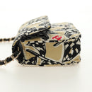 CHANEL Chain Shoulder Pouch Mini Matelasse Satin Beige Gold CC Auth 183621M-3