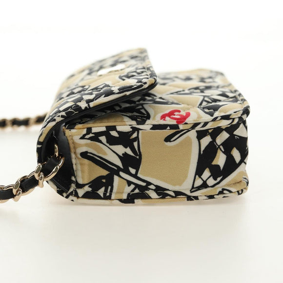 CHANEL Chain Shoulder Pouch Mini Matelasse Satin Beige Gold CC Auth 183621M