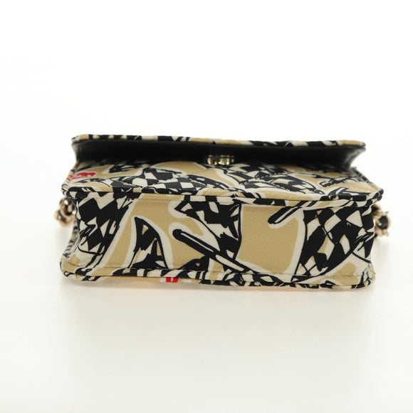 CHANEL Chain Shoulder Pouch Mini Matelasse Satin Beige Gold CC Auth 183621M