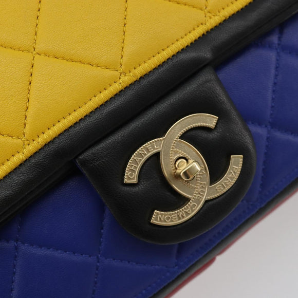 CHANEL Mini Matelasse 26 Chain Bag Lamb Skin Multicolor Gold CC Auth 183624SM
