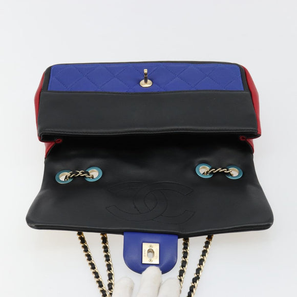 CHANEL Mini Matelasse 26 Chain Bag Lamb Skin Multicolor Gold CC Auth 183624SM