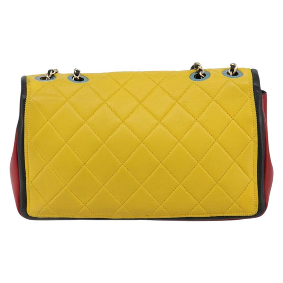 CHANEL Mini Matelasse 26 Chain Bag Lamb Skin Multicolor Gold CC Auth 183624SM