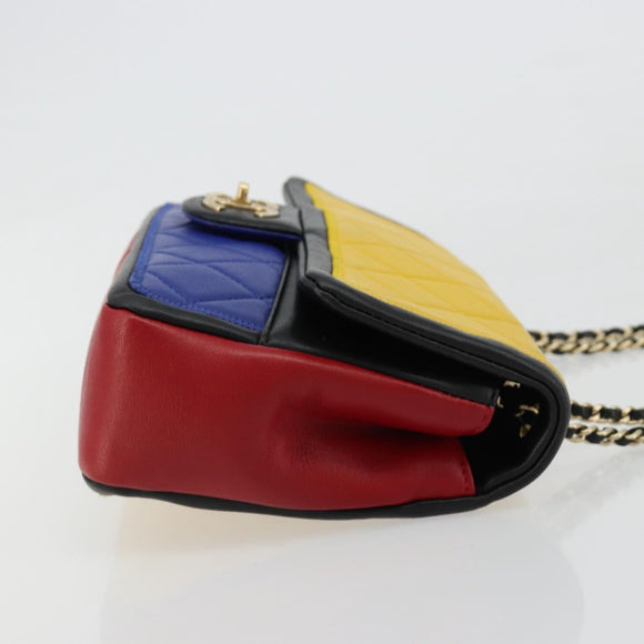 CHANEL Mini Matelasse 26 Chain Bag Lamb Skin Multicolor Gold CC Auth 183624SM