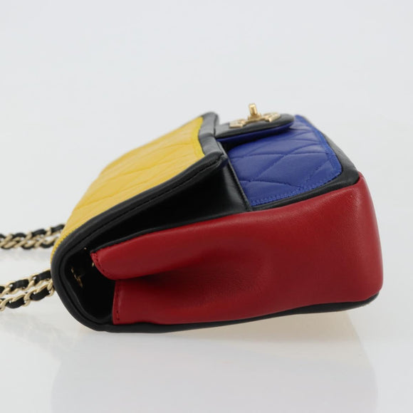 CHANEL Mini Matelasse 26 Chain Bag Lamb Skin Multicolor Gold CC Auth 183624SM
