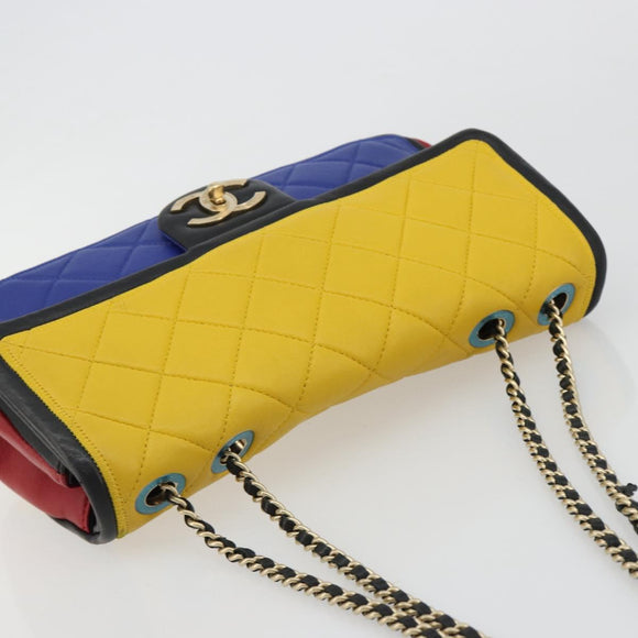 CHANEL Mini Matelasse 26 Chain Bag Lamb Skin Multicolor Gold CC Auth 183624SM