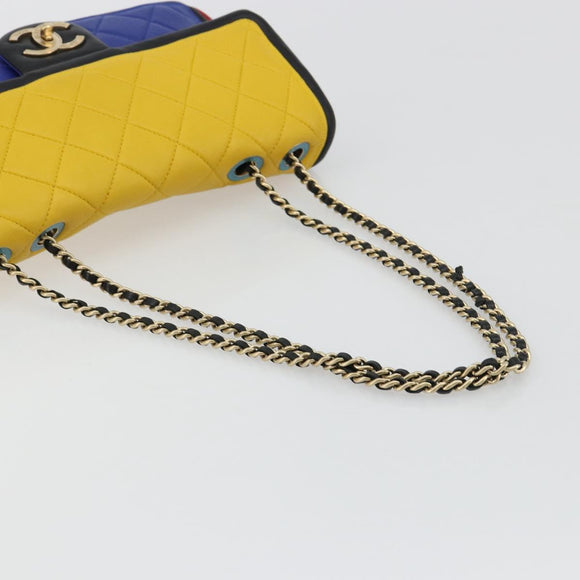 CHANEL Mini Matelasse 26 Chain Bag Lamb Skin Multicolor Gold CC Auth 183624SM